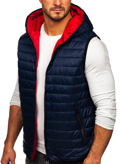 Gilet trapuntato con cappuccio da uomo blu Bolf 7106