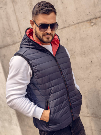 Gilet trapuntato con cappuccio da uomo blu Bolf 7106A