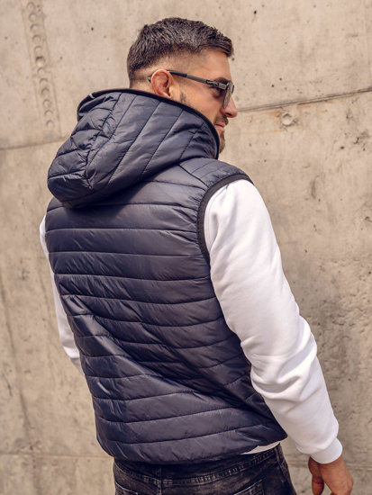 Gilet trapuntato con cappuccio da uomo blu Bolf 7106A