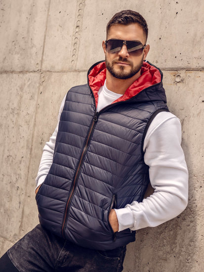 Gilet trapuntato con cappuccio da uomo blu Bolf 7106A