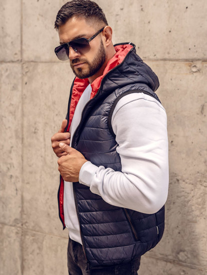 Gilet trapuntato con cappuccio da uomo blu Bolf 7106A