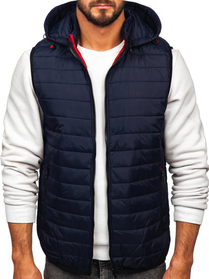 Gilet trapuntato con cappuccio da uomo blu Bolf  7157