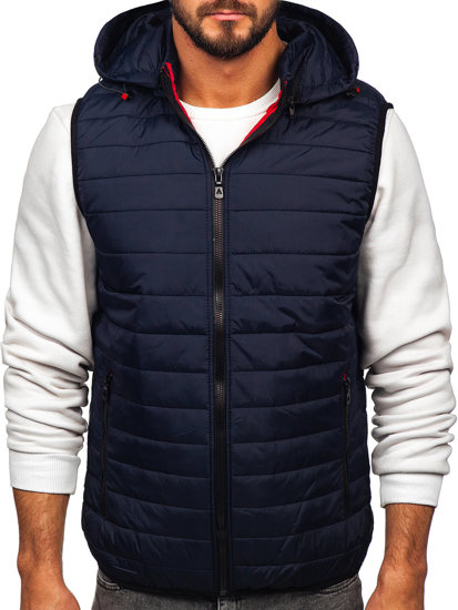 Gilet trapuntato con cappuccio da uomo blu Bolf  7157