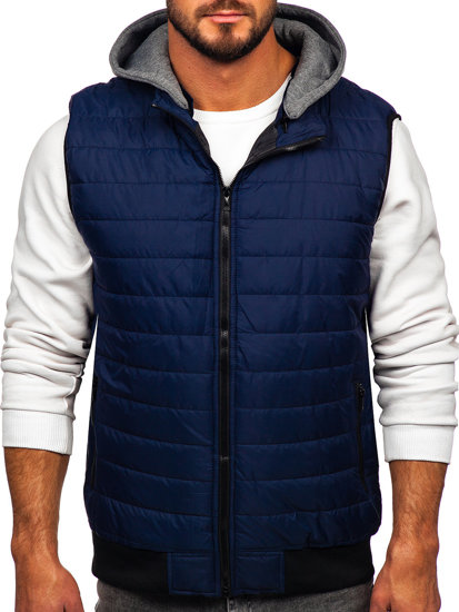 Gilet trapuntato con cappuccio da uomo blu Bolf 8M983