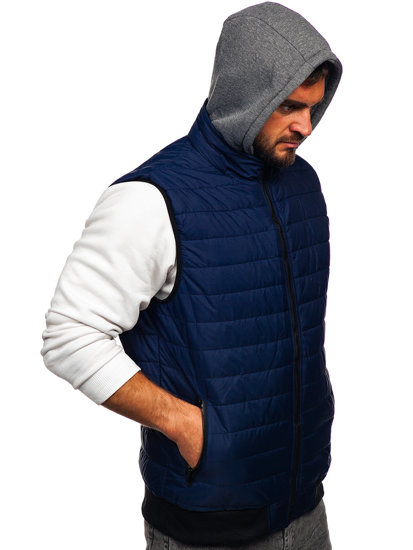 Gilet trapuntato con cappuccio da uomo blu Bolf 8M983