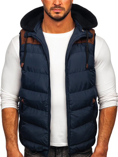 Gilet trapuntato con cappuccio da uomo blu Bolf B5382