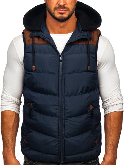 Gilet trapuntato con cappuccio da uomo blu Bolf B5382