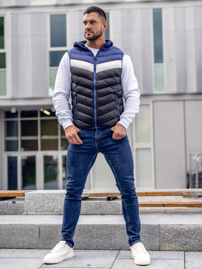 Gilet trapuntato con cappuccio da uomo blu Bolf HDL88004A