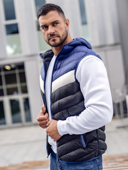 Gilet trapuntato con cappuccio da uomo blu Bolf HDL88004A