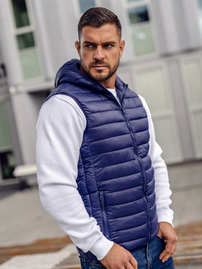 Gilet trapuntato con cappuccio da uomo blu Bolf LY36A