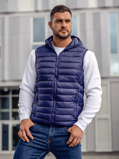 Gilet trapuntato con cappuccio da uomo blu Bolf LY36A