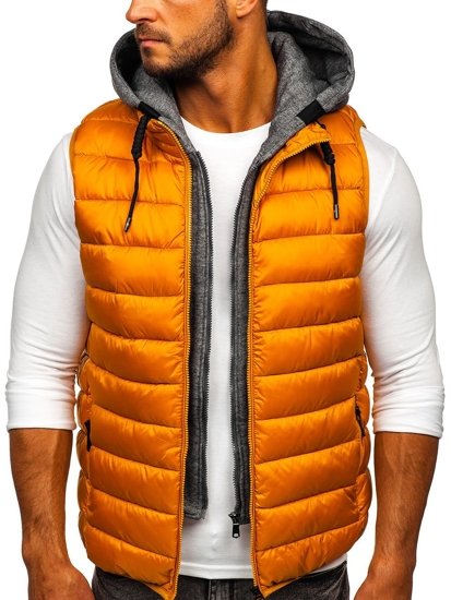 Gilet trapuntato con cappuccio da uomo cammello Bolf B2901