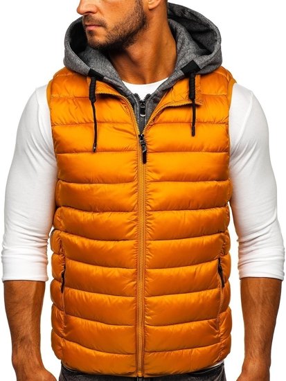 Gilet trapuntato con cappuccio da uomo cammello Bolf B2901