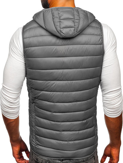 Gilet trapuntato con cappuccio da uomo grigio Bolf 13072