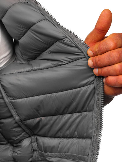 Gilet trapuntato con cappuccio da uomo grigio Bolf 13072