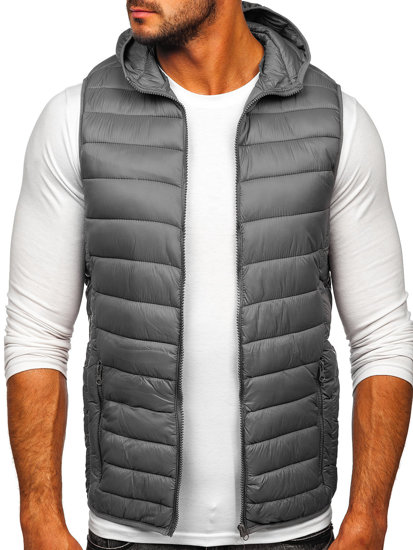 Gilet trapuntato con cappuccio da uomo grigio Bolf 13072