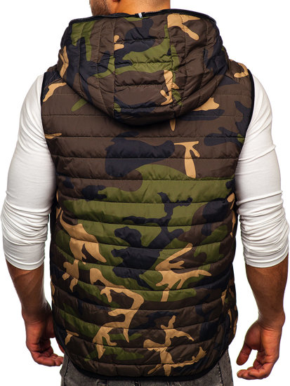 Gilet trapuntato con cappuccio da uomo khaki Bolf 7106