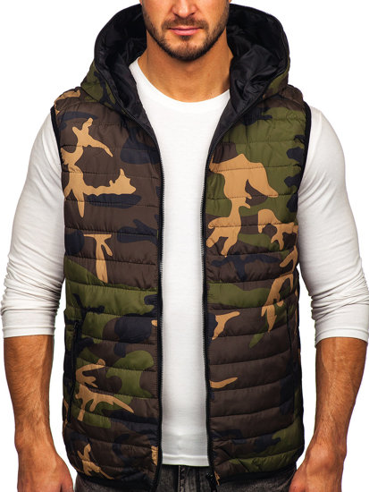 Gilet trapuntato con cappuccio da uomo khaki Bolf 7106