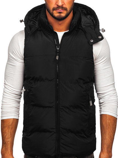 Gilet trapuntato con cappuccio da uomo nero Bolf 1189