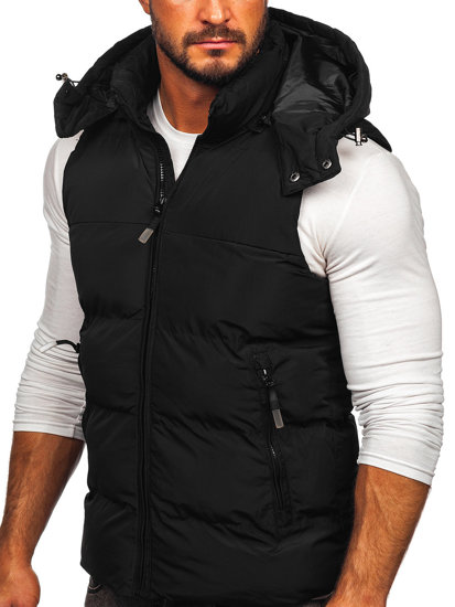 Gilet trapuntato con cappuccio da uomo nero Bolf 1189