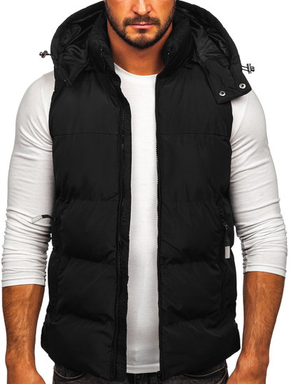 Gilet trapuntato con cappuccio da uomo nero Bolf 1189