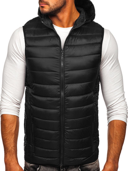 Gilet trapuntato con cappuccio da uomo nero Bolf 13072