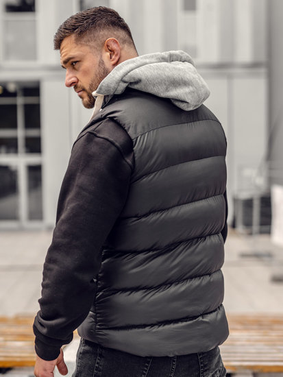 Gilet trapuntato con cappuccio da uomo nero Bolf 13078A