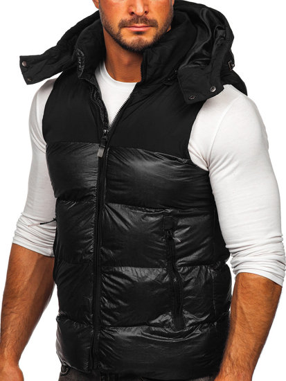 Gilet trapuntato con cappuccio da uomo nero Bolf 13079