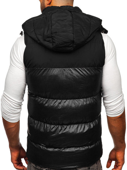 Gilet trapuntato con cappuccio da uomo nero Bolf 13079