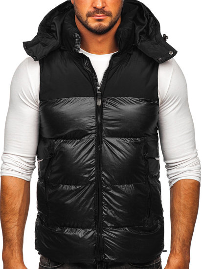 Gilet trapuntato con cappuccio da uomo nero Bolf 13079