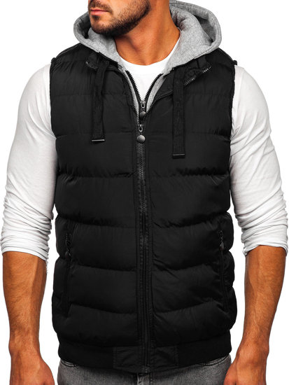 Gilet trapuntato con cappuccio da uomo nero Bolf 5M751