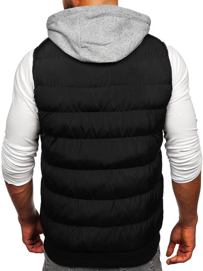 Gilet trapuntato con cappuccio da uomo nero Bolf 5M751