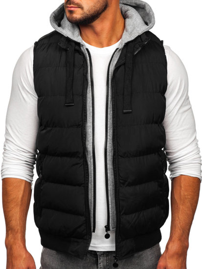 Gilet trapuntato con cappuccio da uomo nero Bolf 5M751