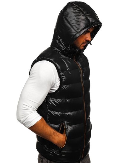 Gilet trapuntato con cappuccio da uomo nero Bolf 6506