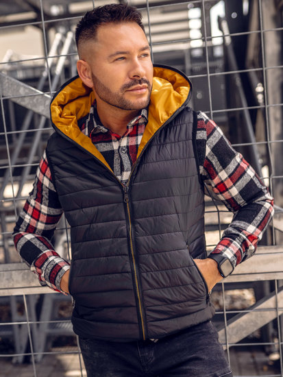 Gilet trapuntato con cappuccio da uomo nero Bolf 7106A