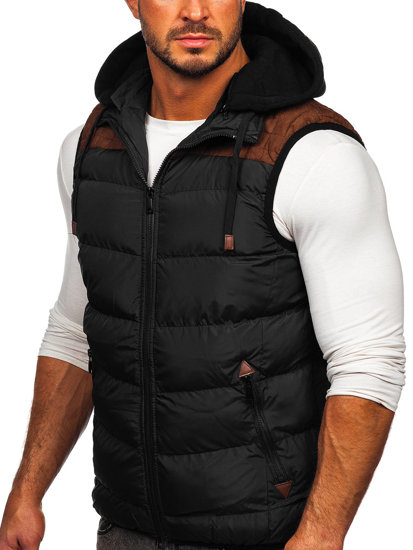 Gilet trapuntato con cappuccio da uomo nero Bolf B5382