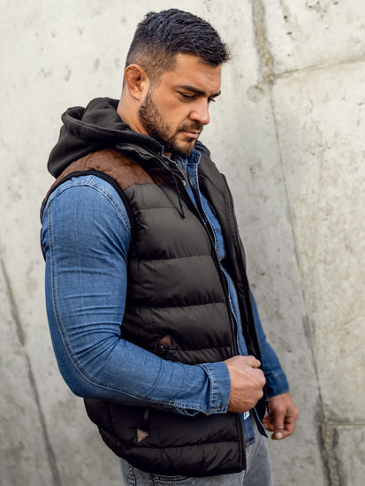 Gilet trapuntato con cappuccio da uomo nero Bolf B5382