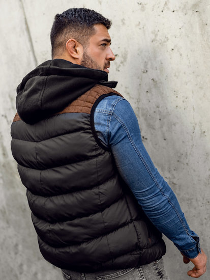 Gilet trapuntato con cappuccio da uomo nero Bolf B5382