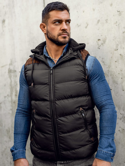 Gilet trapuntato con cappuccio da uomo nero Bolf B5382