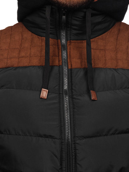 Gilet trapuntato con cappuccio da uomo nero Bolf B5382