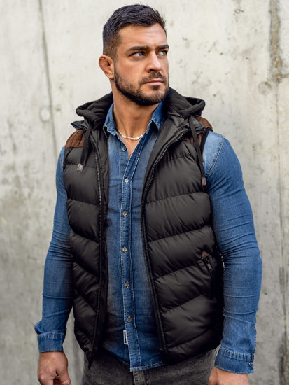 Gilet trapuntato con cappuccio da uomo nero Bolf B5382