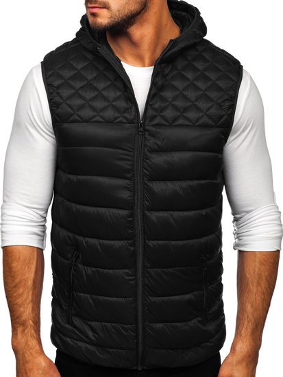 Gilet trapuntato con cappuccio da uomo nero Bolf HDL88003