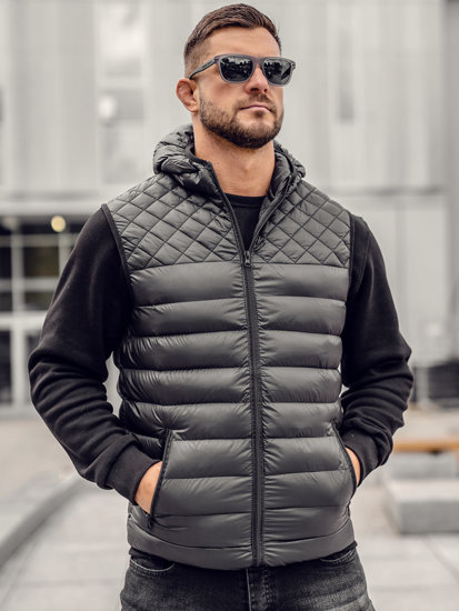 Gilet trapuntato con cappuccio da uomo nero Bolf HDL88003A