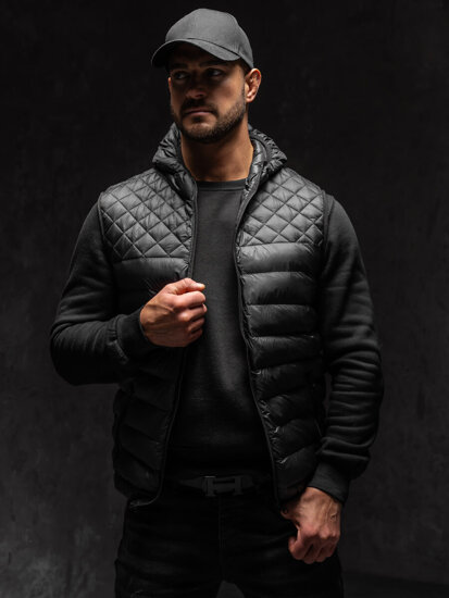 Gilet trapuntato con cappuccio da uomo nero Bolf HDL88003A1