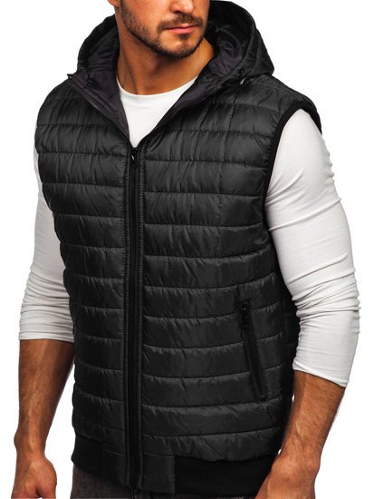 Gilet trapuntato con cappuccio da uomo nero Bolf MY88