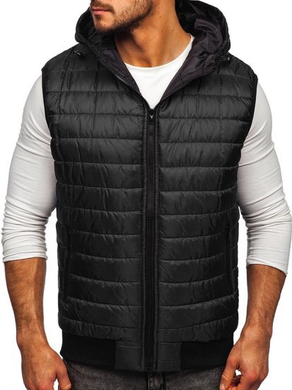 Gilet trapuntato con cappuccio da uomo nero Bolf MY88