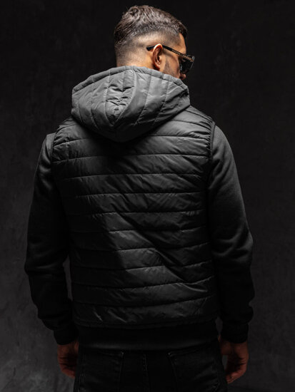 Gilet trapuntato con cappuccio da uomo nero Bolf MY88A1