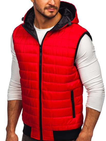 Gilet trapuntato con cappuccio da uomo rosso Bolf MY88