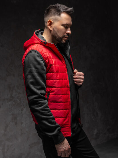 Gilet trapuntato con cappuccio da uomo rosso Bolf MY88A1