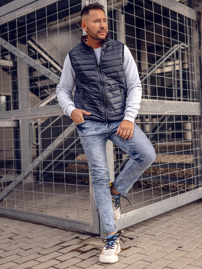 Gilet trapuntato da uomo blu Bolf 7103A